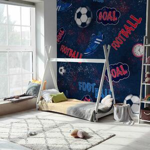 Fototapety Opakující se vzor s míčky, kopačkami a textovými prvky, Fototapety teen room, Fototapety fotbalové, w05037v2 : uwalls.cz
