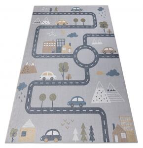 Makro Abra Dětský kusový koberec BONO 726 Cesta Ulice Město pratelný světle šedý krémový Rozměr: 80x150 cm