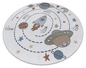 Makro Abra Kulatý dětský koberec BONO 8288 Vesmír Planety pratelný krémový antracitový Rozměr: průměr 200 cm