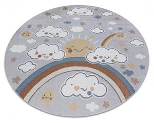 Makro Abra Kulatý dětský koberec BONO 8437 Mráčky Duha Nebe Sluníčko pratelný šedý krémový Rozměr: průměr 200 cm