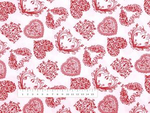 Bavlněná látka/plátno Sandra SA-151 Rubínově červená srdce na bílém - šířka 140 cm
