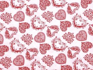 Bavlněná látka/plátno Sandra SA-151 Rubínově červená srdce na bílém - šířka 140 cm
