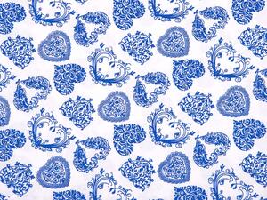 Bavlněná látka/plátno Sandra SA-157 Tmavě modrá srdce na bílém - šířka 140 cm