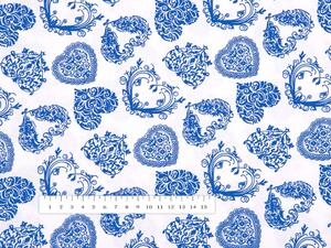 Bavlněná látka/plátno Sandra SA-157 Tmavě modrá srdce na bílém - šířka 140 cm