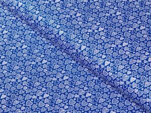 Bavlněná látka/plátno Sandra SA-164 Bílá srdíčka na modrém - šířka 140 cm