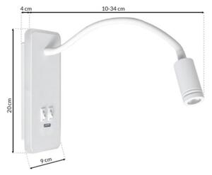 LED Flexibilní nástěnná lampička s USB BASE LED/8W+LED/2W/230V bílá