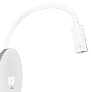 LED Flexibilní nástěnná lampička s USB BASE LED/8W+LED/2W/230V bílá/stříbrná