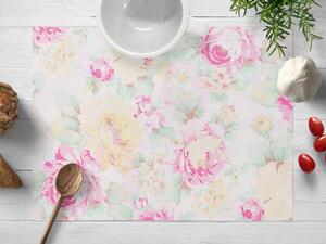 Biante Bavlněné prostírání na stůl Sandra SA-140 Velké růžové květy na bílém 30x40 cm