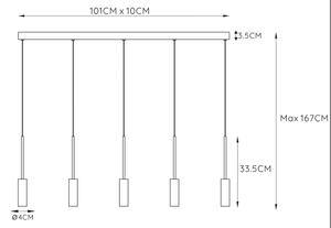 Lucide 24401/35/30 - LED Lustr na lanku TUBULE 5xLED/7W/30V