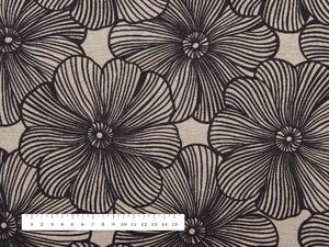 Biante Dekorační běhoun na stůl Leona LN-076 Černé květy na režném 20x120 cm