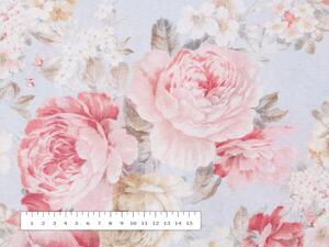 Biante Dekorační povlak na polštář Leona LN-085 Velké růžové a bílé květy na pastelově modrém 30 x 50 cm
