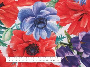 Dekorační látka Leona LN-094 Velké červené a fialové květy na bílém - šířka 140 cm