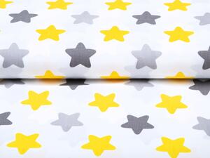 Dětská bavlněná látka/plátno Sandra SA-203 Žluto-šedé hvězdy - šířka 160 cm
