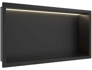Zápustná polička/nika do obkladu s LED osvětlením - černá matná - 60x30x10 cm