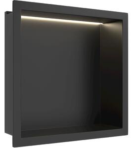 Zápustná polička/nika do obkladu s LED osvětlením - černá matná - 30x30x10 cm