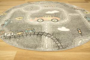 Makro Abra Kulatý dětský koberec Lima C511A Auta Uličky šedý Rozměr: průměr 100 cm