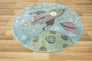 Makro Abra Kulatý dětský koberec Lima E183A Raketa Planety Vesmír modrý zelený Rozměr: průměr 160 cm