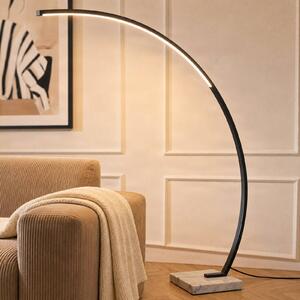 Lindby oblouková lampa LED Kendra, černá, hliník, výška 180 cm, stmívatelný, Černá, Obývací pokoj / jídelna, kov, Moderní