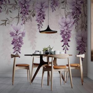 Fototapety Jemné, velké levandulové větve visící na zdi, imitace akvarelu, Fototapety květiny, w09690 : uwalls.cz