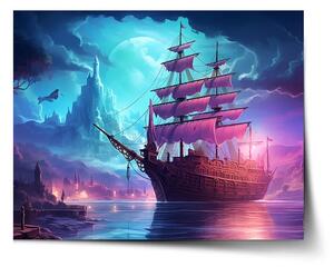 Sablio Plakát Magická plachetnice pod měsícem - 60x40 cm