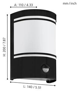 Eglo 99566 - Venkovní nástěnné svítidlo se senzorem CERNO 1xE27/40W/230V IP44