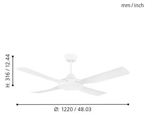 Eglo 35088 - Stropní ventilátor BONDI 52W/230V + DO bílá