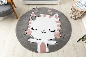Makro Abra Dětský kulatý koberec PETIT Kočička šedý Rozměr: průměr 120 cm