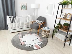 Makro Abra Dětský kulatý koberec PETIT Kočička šedý Rozměr: průměr 140 cm