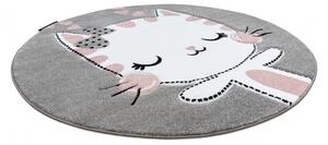Makro Abra Dětský kulatý koberec PETIT Kočička šedý Rozměr: průměr 140 cm