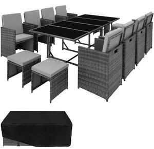 Tectake Zahradní ratanový nábytek Palma 8+4+1 vč. ochranné plachty - šedá/světle šedá