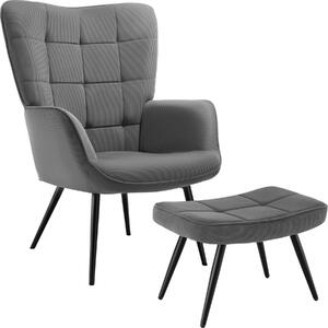Tectake Křeslo Hygge polstrované, ergonomické, nosnost 150 kg - S podnožkou,Tenký manšestr antracitová/černá