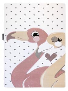 Makro Abra Dětský kusový koberec PETIT Plameňáci / srdíčka krémový Rozměr: 140x190 cm