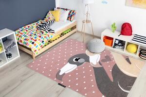 Makro Abra Dětský kusový koberec PETIT Plameňáci / srdíčka růžový Rozměr: 80x150 cm