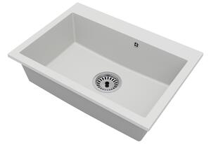 Granitový dřez ELITE bílý + sifon chrom 70 x 50 x 21 cm