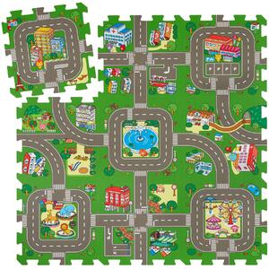 Tectake Puzzle podložka MyCity, město a ulice, 9 dílků, protiskluzová - barevná