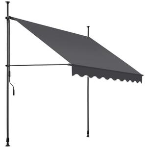 Tectake Upínací markýza s ruční klikou, výškově nastavitelná - 200 x 180 cm,černá/šedá