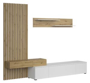 Obývací stěna Lucimo 250 cm s lamelami - bílá / dub artisan