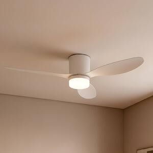 Lucande Stropní ventilátor LED Kayu, bílý, DC, tichý, Ø 132 cm, Bílá / opál, Obývací pokoj / jídelna, Plast, Moderní