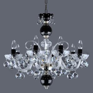 DBK GLASS Moderní černobílý závěsný lustr s 8 rameny a křišťálovými koulemi 0470-8-RNK BLACK