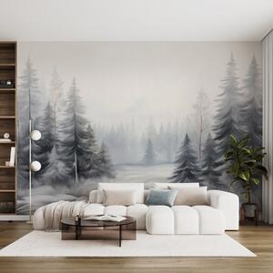 Fototapety Texturované zimní lesní stromy v mlze, v tlumených šedých a bílých tónech, Fototapety příroda, w09745 : uwalls.cz
