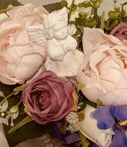 Aranžmá smuteční - srdce s reliéfem - aranžmá květinové s andělíčkem na hrob, pr.20cm