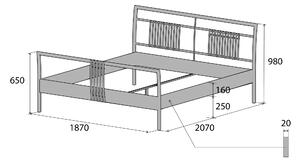 Nábytek ATIKA s.r.o. Kovová postel TEK 1 Povrchová úprava: základní (bílá, černá, stříbrná 9006), Rozměr: 160 x 200 cm
