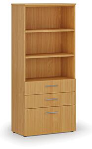 Kancelářská skříň s kombinovanými zásuvkami PRIMO WOOD, 800 x 420 x 1781 mm, buk