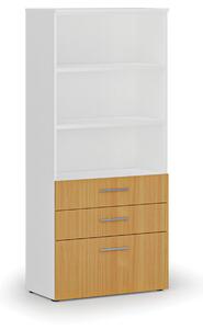 Kancelářská skříň s kombinovanými zásuvkami PRIMO WHITE, 800 x 420 x 1781 mm, bílá/buk