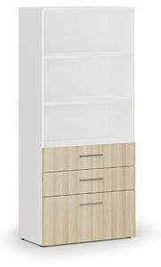 Kancelářská skříň s kombinovanými zásuvkami PRIMO WHITE, 1781 x 800 x 420 mm, bílá/dub př