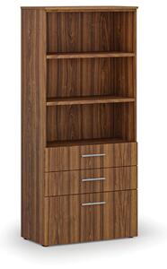 Kancelářská skříň s kombinovanými zásuvkami PRIMO WOOD, 800 x 420 x 1781 mm, ořech