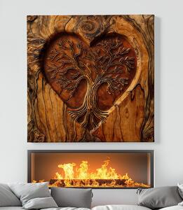Obraz na plátně - Strom života Srdce tep, dřevo styl FeelHappy.cz Velikost obrazu: 40 x 40 cm