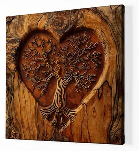 Obraz na plátně - Strom života Srdce tep, dřevo styl FeelHappy.cz Velikost obrazu: 100 x 100 cm