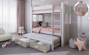 Patrová postel pro tři 80x180 ELVA 2 - bílá / dub sonoma, pravé provedení