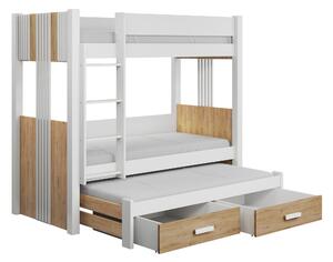 Patrová postel pro tři 80x180 ELVA 2 - bílá / dub artisan, levé provedení